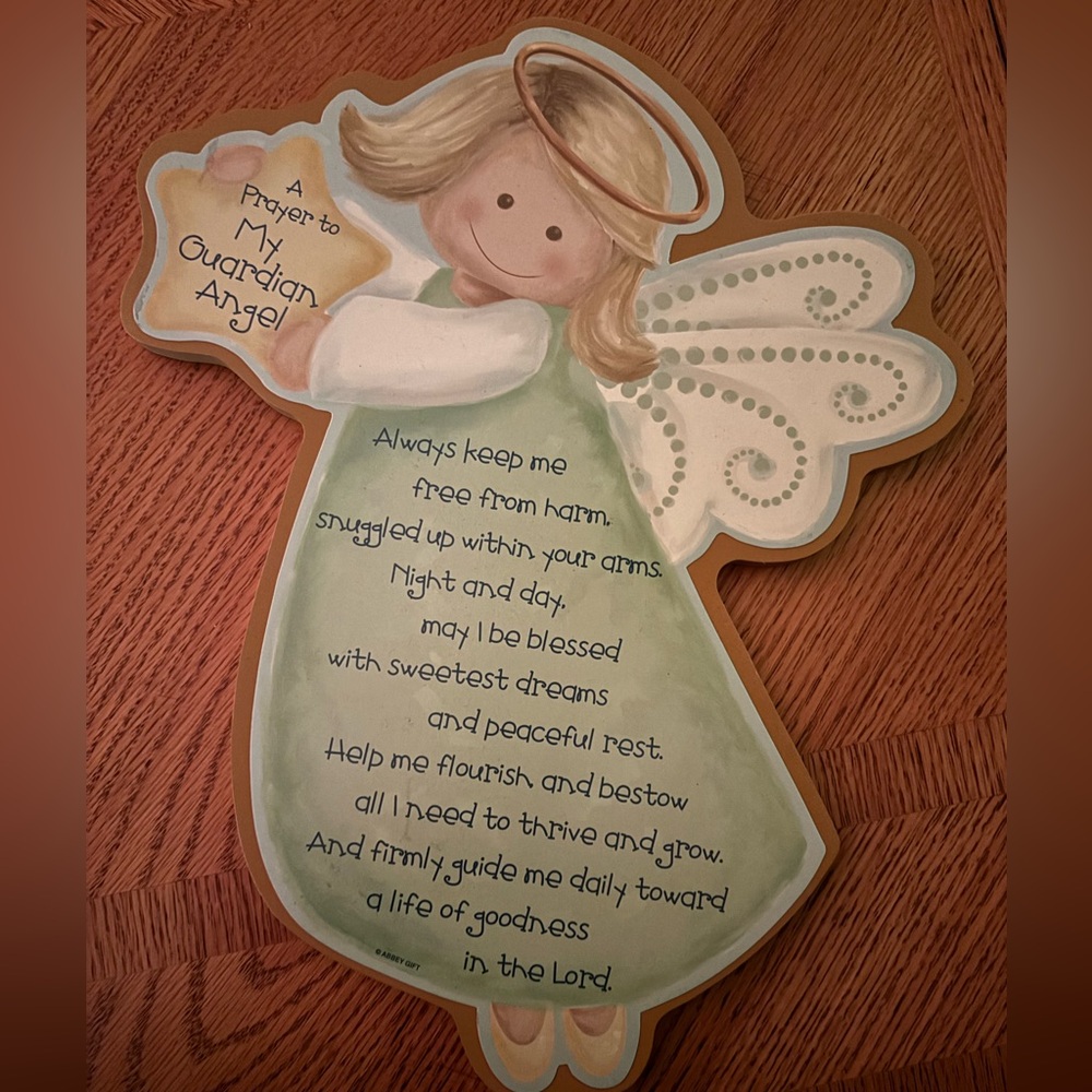 Guardian Angel Wall Decor with Prayer - Green and White